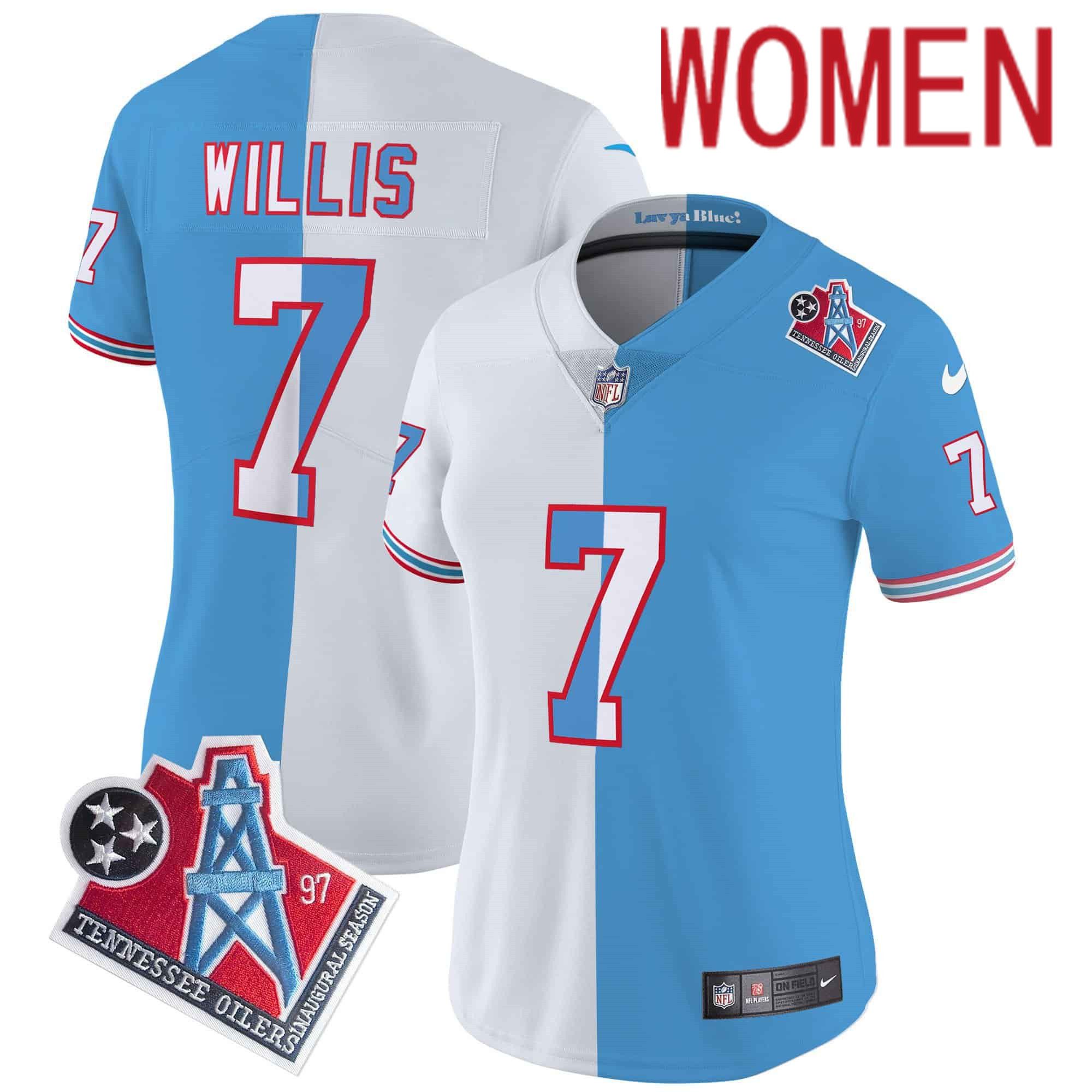 Women Tennessee Titans #7 Willis Light Blue with white 1997 Throwback 2024 Nike Limited Vapor NFL Jersey